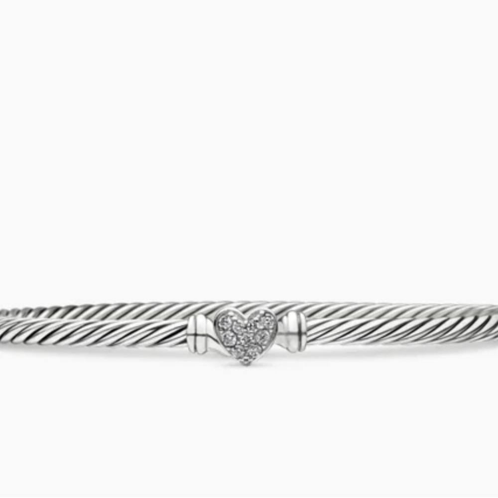 David Yurman Sterling Cable Bracelet with Pave Heart